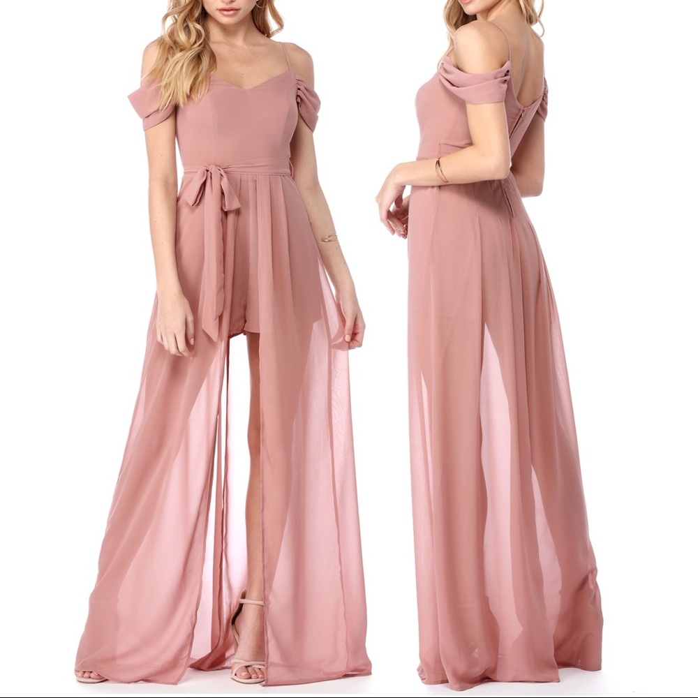 🔥LAST ONE!!🔥 Mauve Chiffon Romper Maxi Dress